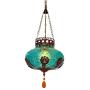 LITFAD Blue Lantern Suspension Lighting Moroccan Textured Glass 1 Light Restaurant Hanging Pendant Light 110V-120V Ceiling Hanging Light for Living Room Restaurant Hotel