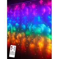 Rainbow LED String Curtain Lights with Remote, USB Fairy Rainbow Icicle Lights for Girls Room, Kids Room, Mermaid Decor, Christmas Décor, Unicorn Décor, Birthday, Party Décor(Premium Version)