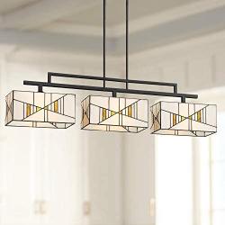Oswell Black Large Linear Island Pendant Chandelier 42 1/2'' Wide Mission Tiffany Style Art Glass 3-Light Fixture for Kitchen Island Dining Room - Robert Louis Tiffany