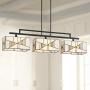 Oswell Black Large Linear Island Pendant Chandelier 42 1/2'' Wide Mission Tiffany Style Art Glass 3-Light Fixture for Kitchen Island Dining Room - Robert Louis Tiffany