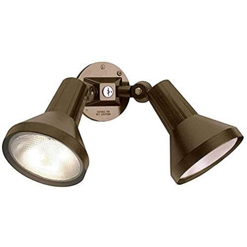 Dysmio Lighting Two Light Outdoor Security Flood Light with Heavy Duty Cast Aluminium Body in Bronze Finish.