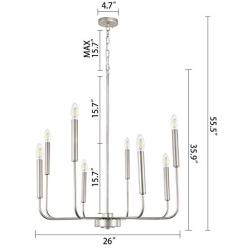 Wellmet 8-Light Modern Chandelier for Dining, Living Room, Bedroom and Kitchen Island Lighting, Contemporary Champagne Silver Hanging Pendant Ceiling Lights Fixture,26 inches Dia
