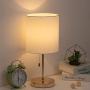 HAITRAL Nightstand Table Lamp - Bedside Lamp, Modern Desk Lamp for Bedroom, Office, College Dorm with Metal Base Fabric Lamp Shade - Gold