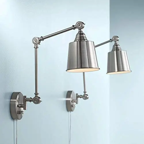 Mendes Modern Wall Lamps Plug in Set of 2 Brushed Nickel for Bedroom Living Room Reading - 360 Lighting