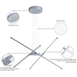 MADEM Modern LED Pendant Light, Creative Foyer Hanging Light Fixture with Linear Shape Dimmable Contemporary Chandelier for Living Dining Room Bedroom Kitchen Island, 6000K, Silver