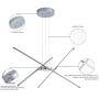 MADEM Modern LED Pendant Light, Creative Foyer Hanging Light Fixture with Linear Shape Dimmable Contemporary Chandelier for Living Dining Room Bedroom Kitchen Island, 6000K, Silver
