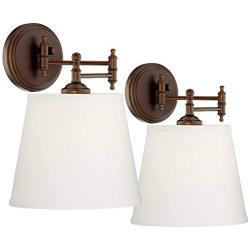 Gifford Swing Arm Wall Lamps Set of 2 Oil Rubbed Bronze Plug-in Light Fixture Cream Empire Shade for Bedroom Bedside Living Room Reading - 360 Lighting