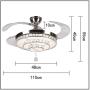 LUOLAX 42'' Modern Crystal Invisible Fan Blades Ceiling Fan with Light, Remote Control 3 Color Changes LED Chandelier Fan Lamp for Dinning Room, Bedroom, Living Room Decor (Style 1-Silver)