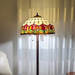 Tiffany Style Standing Floor Lamp 62'' Tall Stained Glass Brown Red Green Flower Tulip Antique Vintage Light Decor Bedroom Living Room Reading Gift AM002FL18B Amora Lighting, Multicolor