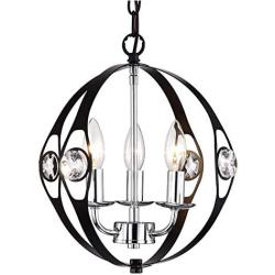 Black Chandelier Small Orb Chandelier Lighting Modern Crystal Chandeliers 3 Light Sphere Chandeliers for Dining Room