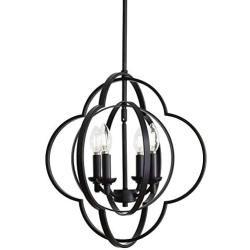 VINLUZ Farmhouse Chandeliers 4-Light Black Finish Metal Globe Orbits Kitchen Island Pendant Lighting with Pivoting Interlocking Rings, Modern Ceiling Hanging Lamp for Dining Room Bedroom Hallway