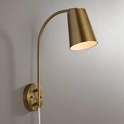 Sully Modern Wall Lamp Warm Brass Plug-in Light Fixture Adjustable Head Curved Arm for Bedroom Bedside Living Room Reading - 360 Lighting