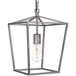 LITFAD Antique Nickel Lantern Pendant Lighting Industrial 1 Light Metal Ceiling Lamp LED Barn Pendant Light Ceiling Hanging Light with Adjustable Hanging Chain for Dining Room Kitchen Restaurant Bar