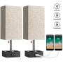 BOBOMOMO USB Table Lamp Set of 2 Bedside Lamps 15.5 with 2 USB Charging Ports & 2 Power Outlet Nightstand Lamp for Bedroom Living Room Study Room (Black&Linen)