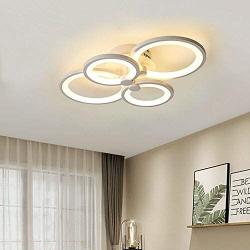 TFCFL Modern LED Ceiling Light, 4 Rings Flush Mount Chandelier Lamp Stepless Dimming 3-Color 2835 SMD Acrylic Pendant Light with Remote Control for Living Room Bedroom Dining Room (White)