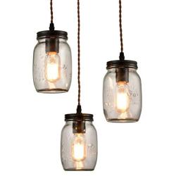 Farmhouse 3-Light Mason Jar Pendant Lights Vintage Glass Jar Ceiling Lighting