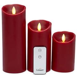 Raz Imports Moving Flame Red Pillar Candles with Remote, Set of 3 - Flameless Lighting Accent and Decorative Light Source - Flickering Scented Candles for Entryway, Garden, Patio and Living Room