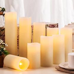 Enpornk Flameless Candles Battery Operated Candles 4'' 5'' 6'' 7'' 8'' 9'' Set of 9 Ivory Real Wax Pillar LED Candles with 10-Key Remote and Cycling 24 Hours Timer