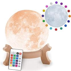 Full Moon Decorative & Realistic 3-D LED Moon Lamp Color Options & 16 Brightness Levels by BulbHead, 6.5 inch, Remote Control & Rechargeable Light