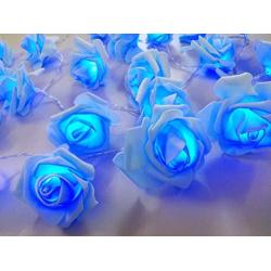 Fantasee LED Rose Flower String Lights Battery Operated for Wedding Home Party Birthday Festival Indoor Outdoor Decorations (6.6ft 20LED, Blue Rose Blue Lights)