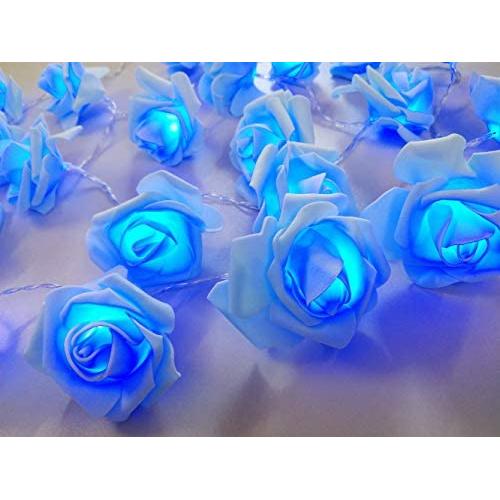 Fantasee LED Rose Flower String Lights Battery Operated for Wedding Home Party Birthday Festival Indoor Outdoor Decorations (6.6ft 20LED, Blue Rose Blue Lights)