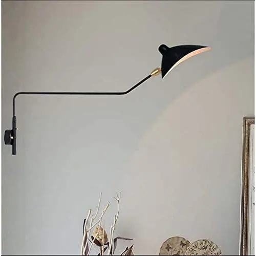 SUSUO Simple Style Swing Wall Sconce with Dome Shade 1-Light Black Wall Lamp for Hallway Foyer Entry Bedroom Dining Room,E26 Light Bulb Socket（Hardwired,with On/Off Switch）