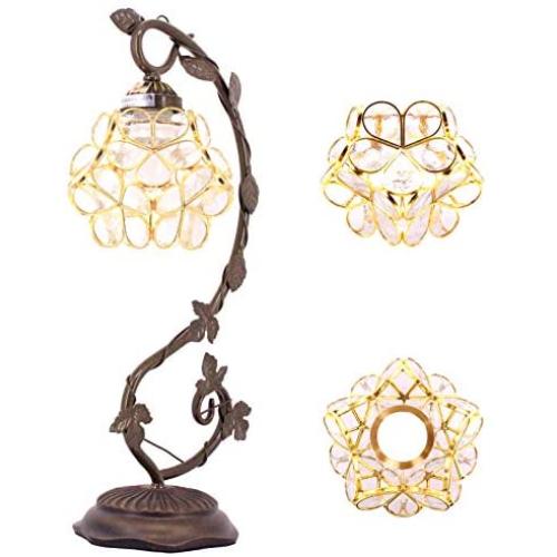 Tiffany Desk Lamp Stained Glass Table Reading Light Clear Lover Flower Petals Copper Style Shade W6H20 Inch S700 WERFACTORY Lamps Living Room Bedroom Antique Dresser Bookcase Desk Bedside Craft Gifts