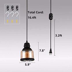 HMVPL Glass Hanging Lights with Plug in Cord and On/Off Dimmer Switch, Industrial Edison Vintage Swag Pendant Lamps for Kitchen Island Table Dining Room Bedroom Hallway