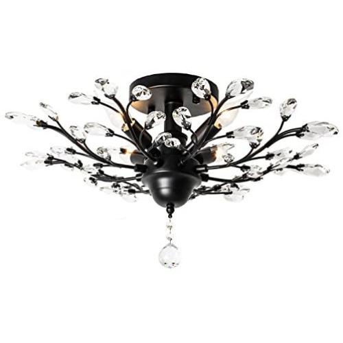 Garwarm 4 Lights Vintage Crystal Chandeliers Ceiling Lights LED Light Crystal Pendant Lighting Ceiling Light Fixtures Chandeliers Lighting for Living Room Bedroom Restaurant Porch Chandelier(Black)