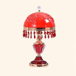 Table lamp European Bedroom Bedside lamp Living Room Luxury Simple Wedding Ceremony Crystal Reading lampA+ (Color : Red)