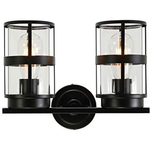 ELUZE Bathroom Vanity Light, 2-Light Industrial Metal and Clear Glass Shade Wall Lighting Fixture. Black Vintage Wall Lamp for Kitchen Living Room Dining Room and Farmhouse interiors.