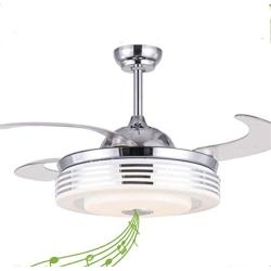 42 Inch Retractable Ceiling Fan with Light and Bluetooth Speaker, 7 Color Change Music Player Ceiling Chandelier with Remote,Fan Lighting Fandelier for Bedroom Living Room