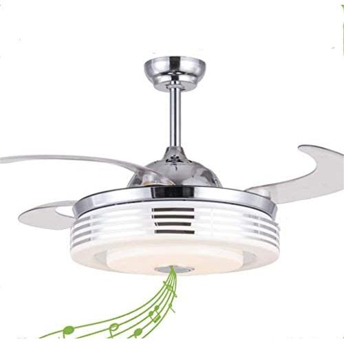 42 Inch Retractable Ceiling Fan with Light and Bluetooth Speaker, 7 Color Change Music Player Ceiling Chandelier with Remote,Fan Lighting Fandelier for Bedroom Living Room