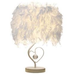 Feather Table Lamp Vintage Elegant Heart Shape Bedside Desk Crystal Light White Lampshade for Bedroom Foyer Living Reading Sitting Room Decorations