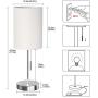DEEPLITE Small Table Lamp, Bedside Lamp with USB Port, Simple Designed Modern Lamps for Bedrooms Living Room Office Nightstand Side/End Table, Brushed Nickel Metal Base, White Lampshade (Set of 2)