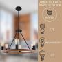 Kira Home Jericho 25'' 6-Light Large Rustic Farmhouse Wagon Wheel Chandelier, Round Kitchen Island Light, Textured Black Accents + Warm Oak Wood Style Finish