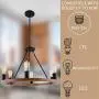 Kira Home Jericho 25'' 6-Light Large Rustic Farmhouse Wagon Wheel Chandelier, Round Kitchen Island Light, Textured Black Accents + Warm Oak Wood Style Finish