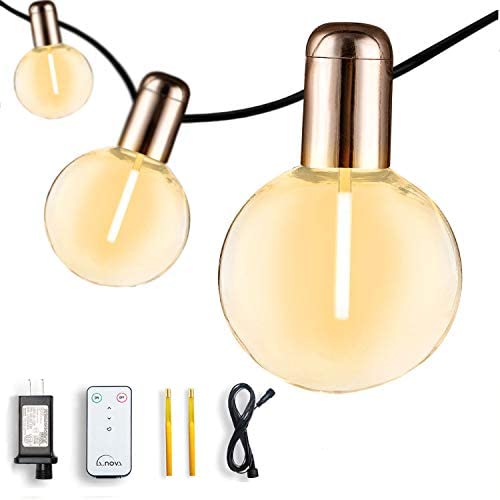 LED String Lights Indoor G50 24ft with 20 Bulbs Weatherproof Lights for Bedroom Living Room Transformer Extension, Spare Filament, Infrared Remote Control L.A.NOVA