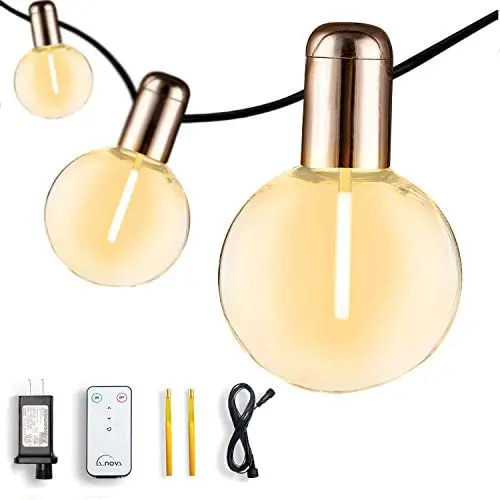 LED String Lights Indoor G50 24ft with 20 Bulbs Weatherproof Lights for Bedroom Living Room Transformer Extension, Spare Filament, Infrared Remote Control L.A.NOVA LED String Lights Indoor G50 24ft with 20 Bulbs Weatherproof Lights for Bedroom Living Room Transformer Extension, Spare Filament, Infrared Remote Control L.A.NOVA