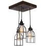 West Ninth Vintage Old Elm Wood Multi Pendant Farmhouse Chandelier - 3 Sockets with Black Cages
