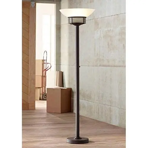 Light Blaster Modern Retro Torchiere Floor Lamp Warm Bronze White Frosted Glass Bowl Shade for Living Room Bedroom Uplight - Possini Euro Design