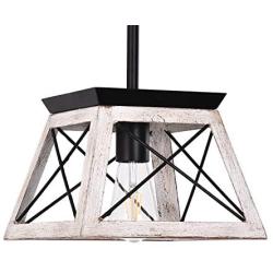 Luupyia Farmhouse Pendant Light Fixture, Adjustable, Single Hanging Light, Square Rustic Chandelier Lighting, Farmhouse Island Lighting Fixtures for Dining Room, Entryway and Living Room Beige