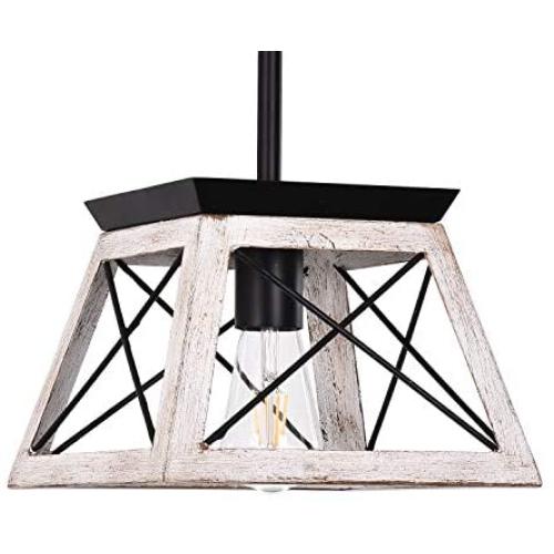 Luupyia Farmhouse Pendant Light Fixture, Adjustable, Single Hanging Light, Square Rustic Chandelier Lighting, Farmhouse Island Lighting Fixtures for Dining Room, Entryway and Living Room Beige