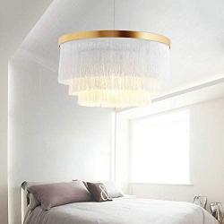 Nordic Decorative Pendant Light Warm Romantic LED Tassel Ceiling Chandeliers Gray/Blue/Pink/White Creative Restaurant Bedroom Dining Room Ceiling Hanging Lamp ( Color : White )