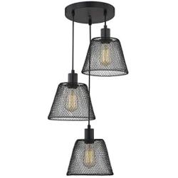 WOXXX Industrial 3-Light Pendant Lighting with Black Metal Cage Shade, Adjustable Ceiling Hanging Light Fixture Chandelier Pendant Light for Kitchen Island Living Room Dining Room Bedroom Hallway Bar