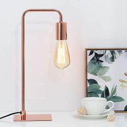 Rose Gold Table Lamp - Edison Bedside Lamps for Reading, Nightstand, Dressers - Small Metal Desk Lamp for Dorm Room, Bedroom