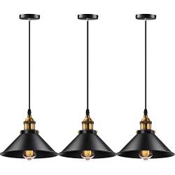 Licperron Industrial Pendant Light E26 E27 Base Vintage Hanging Pendant Lights Retro Pendant Light Fixture Home Kitchen Lighting 3 Pack