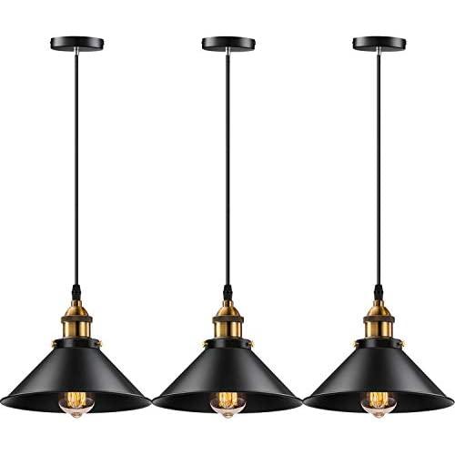 Licperron Industrial Pendant Light E26 E27 Base Vintage Hanging Pendant Lights Retro Pendant Light Fixture Home Kitchen Lighting 3 Pack