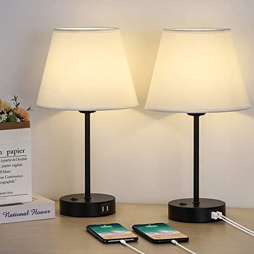 Bedside Lamps, Table Lamp with Dual USB Quick Charging Ports, Set of 2 Nightstand Lamps with Minimalist White Fabric Shade, Desk Lamp Perfect for Bedroom Living Room Study Room Office Dressing Room Bedside Lamps, Table Lamp with Dual USB Quick Charging Ports, Set of 2 Nightstand Lamps with Minimalist White Fabric Shade, Desk Lamp Perfect for Bedroom Living Room Study Room Office Dressing Room