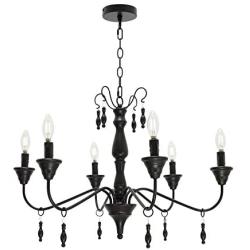 VINLUZ 6 Light Farmhouse Chandelier Matte Black Finish Industrial Pendant Lighting Fixture for Dining Room Rustic Kitchen Island Ceiling Light for Living Room Foyer Bedroom Coffee Bar Restaurant